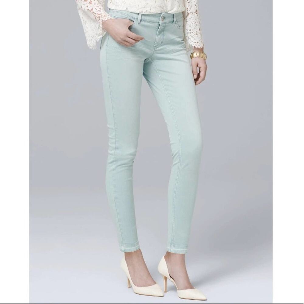 WHBM Pale Blue-Green Mid-Rise Skinny Ankle Jeans Size 8S Short